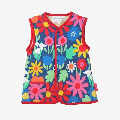 Reversible gilet made of organic cotton with a striking floral pattern