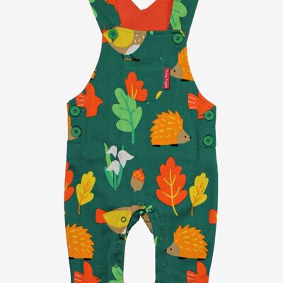 Organic cotton dungarees with autumn print