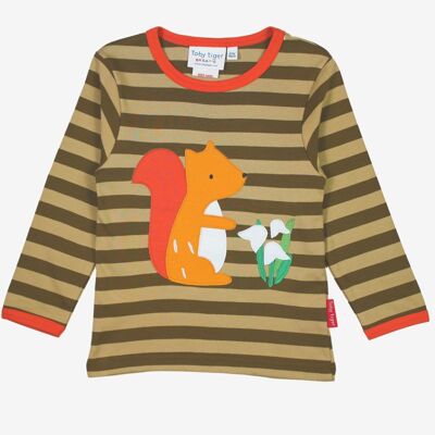 Organic cotton long-sleeved shirt with squirrel applications