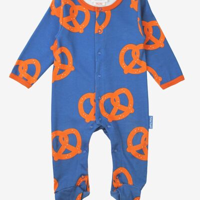 Organic cotton one-piece pajamas with a pretzel print