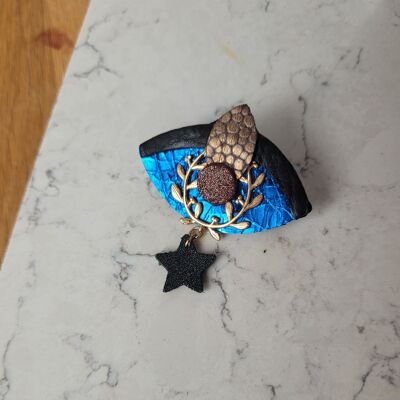 The sorceress brooch made from recycled leather and gold plated