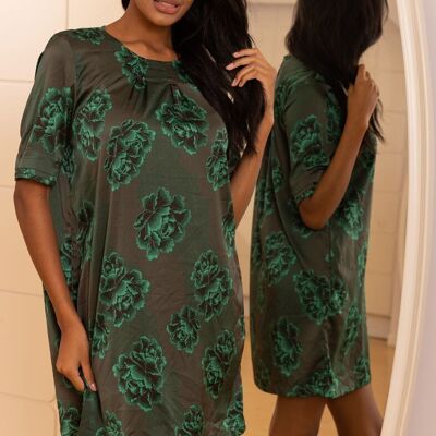 Flowing tunic dress with floral print, invisible pockets