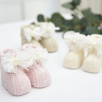 A Pack of Twelve Pairs 100% Cotton 0-12M Knitwear Stylish Baby Girl Pearl  Booties