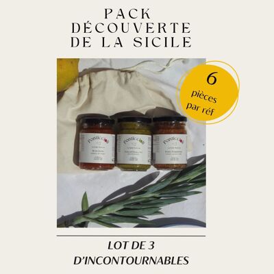 PACK Mini Découverte de la Sicile - Pesto de pistache, Pesto Trapanese, Bruschetta - Cadeaux de Noël