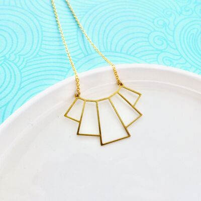 Collier fin pendentif éventail graphique Art Déco doré