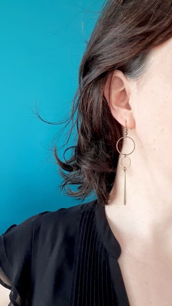 Longues et fines boucles d'oreilles Art Déco géométriques en laiton bronze 5