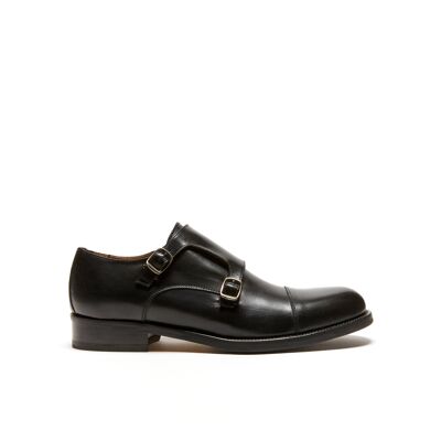 Zapato negro con doble hebilla para hombre. Hecho en Italia. Artículo del fabricante BP1277.