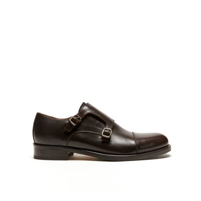 Chaussure à double boucle de couleur marron foncé pour homme. Fabriqué en Italie. Article du fabricant BP1278