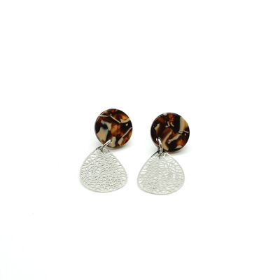 Boucles d'oreilles / Anna Marron & Argent / Acétate de cellulose