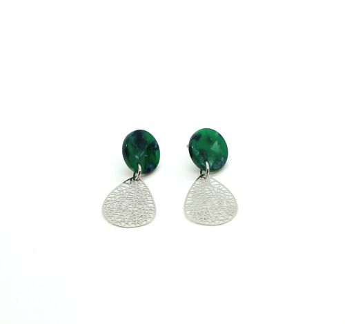 Boucles d'oreilles / Anna Vert & Argent / Acétate de cellulose