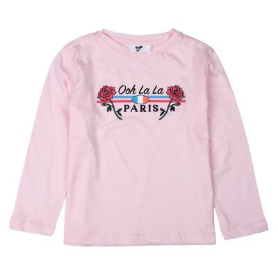 Girls' pink t-shirt with rose print