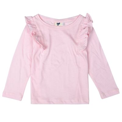 T-shirt rosa da bambina in cotone con mantovane