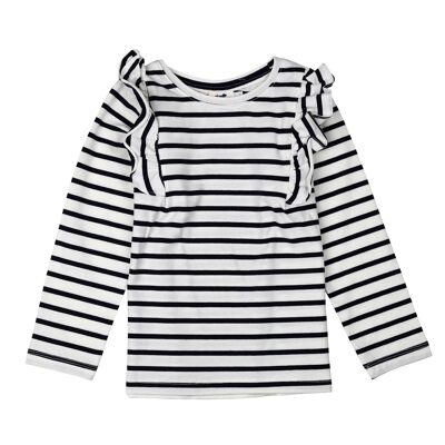 Girls' striped cotton ruffled T-shirt