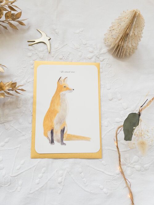 carte postale aquarelle le renard roux