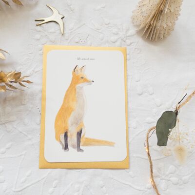 carte postale aquarelle le renard roux