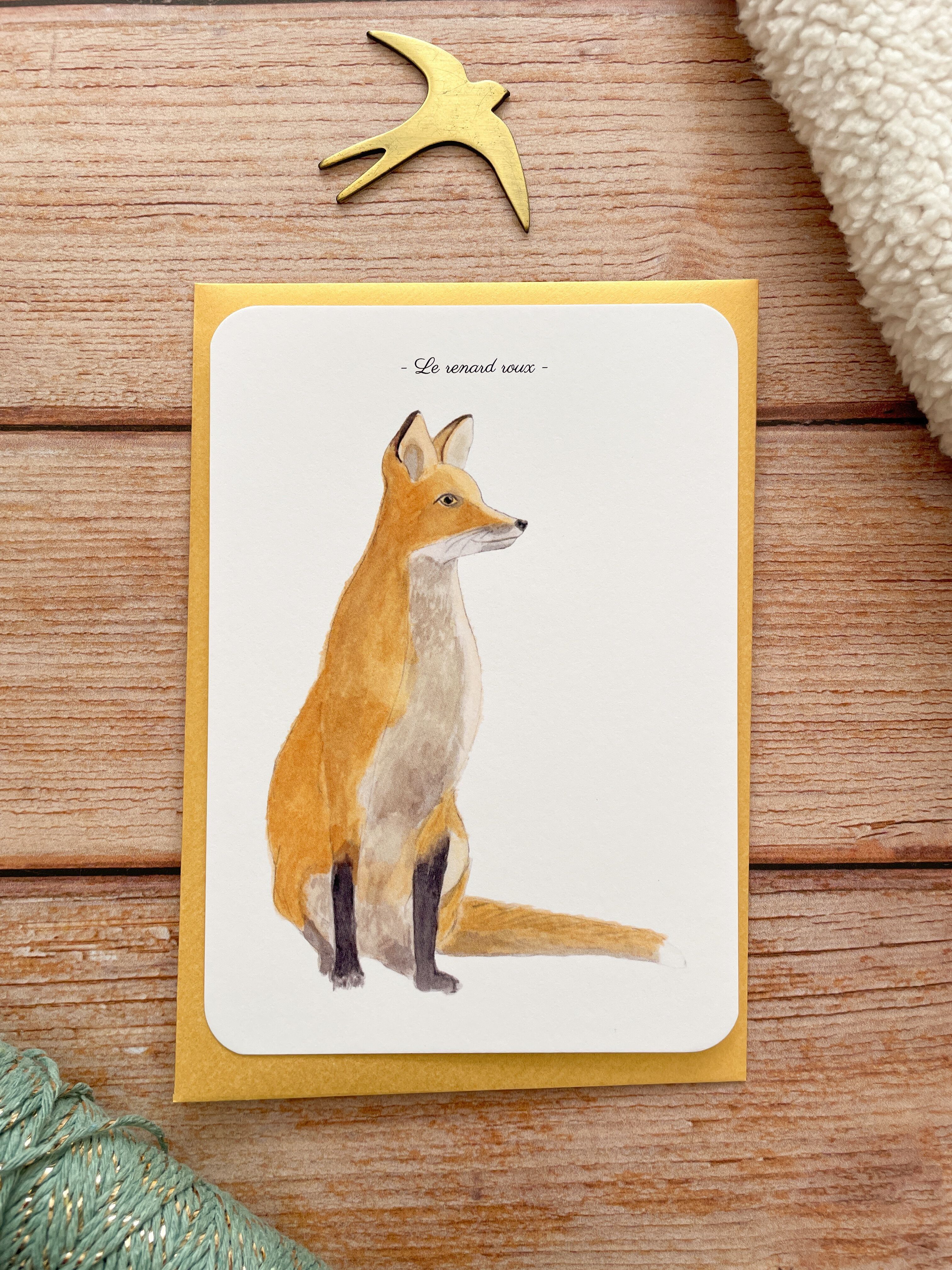 cartolina dell'acquerello la volpe rossa