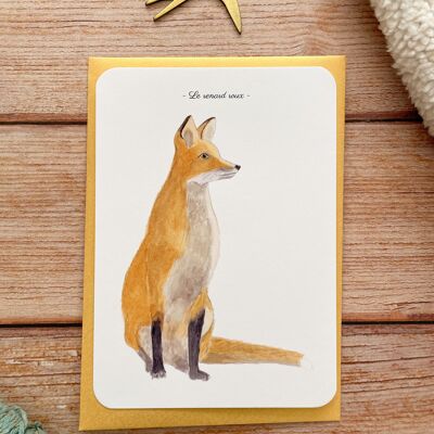 carte postale aquarelle le renard roux