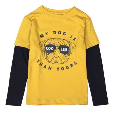 Boys' t-shirt, 3-14 years old, yellow cotton, 2-1, double sleeve