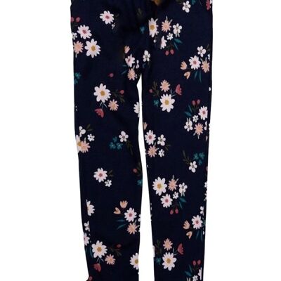 Leggings da bambina in cotone con stampa fiori blu navy