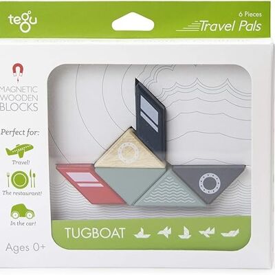 6 pezzi Tegu Travel Pal Blocchi magnetici in legno, rimorchiatore