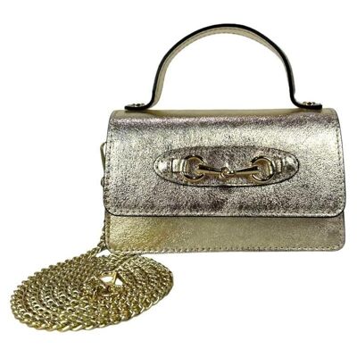 Women's Leather Handbag with Shiny Effect and Chain Handle