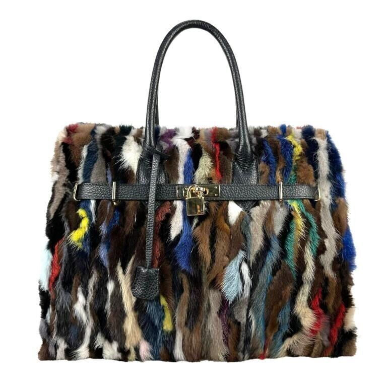 Borsa in pelle con pelo di visone dal buon tocco per donna