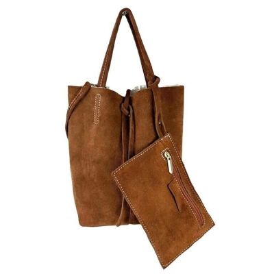 Borsa in pelle crosta e shearling con portafoglio da donna extra