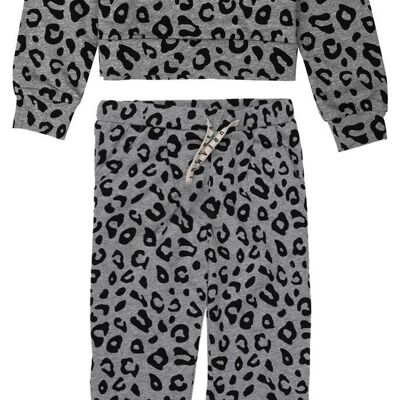 Conjunto de sudadera y jogging con estampado de leopardo para niña