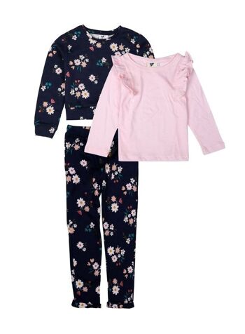 Girls' sweatshirt and jogging set 2pcs cotton Blue floral 2