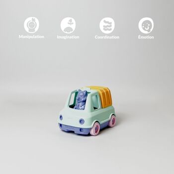 Jouet véhicule, Camion Poubelle avec figurine, Made in France en plastique recyclé, Cadeau 1-5 ans, Pâques, Turquoise 3