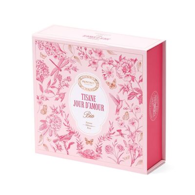 Coffret Infusion Bio Jour d'Amour - Gingembre, Pomme, Hibiscus, Rose -20 sachets dose luxe