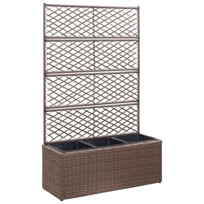 Trellis Raised Bed with 3 Pots 32.7"x11.8"x51.2" Poly Rattan Brown