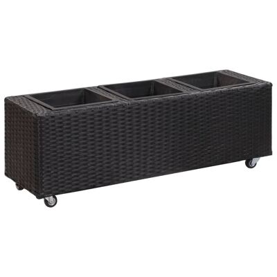 Garden Raised Bed with 3 Pots 39.4"x11.8"x14.2" Poly Rattan Black