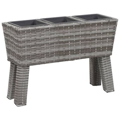 Garden Raised Bed with Legs and 3 Pots 28.3"x9.8"x19.7" Poly Rattan Gray