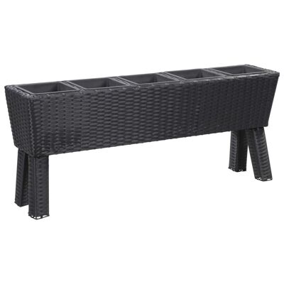 Garden Raised Bed with Legs and 5 Pots 46.4"x9.8"x19.7" Poly Rattan Black