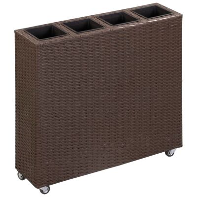 Garden Raised Bed with 4 Pots 31.5"x8.7"x31.1" Poly Rattan Brown