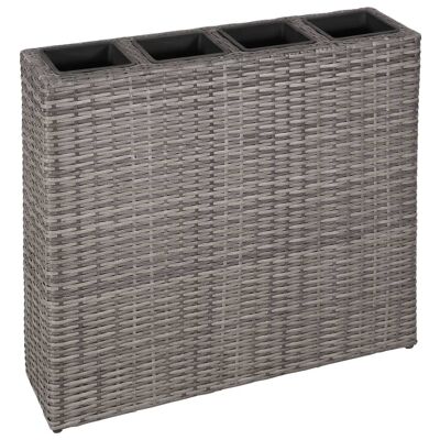 Garden Raised Bed with 4 Pots Poly Rattan Gray