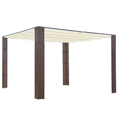 Gazebo with Roof Poly Rattan 118.1"x118.1"x78.7" Brown and Cream