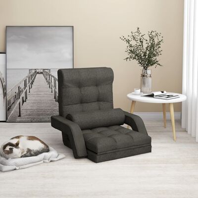 Folding Floor Chair with Bed Function Dark Gray Fabric