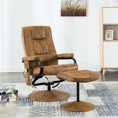 Massage Recliner with Ottoman Brown Faux Suede Leather