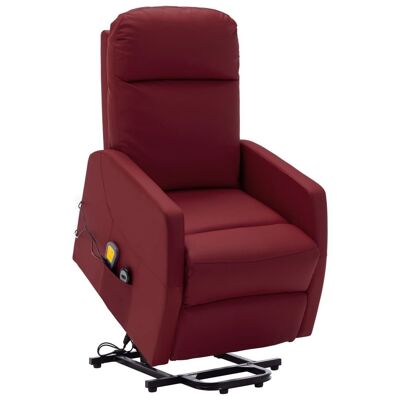 Power Lift Massage Recliner Wine Red Faux Leather
