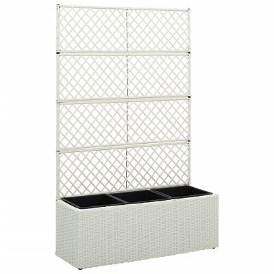 Trellis Raised Bed with 3 Pots 32.7"x11.8"x51.2" Poly Rattan White