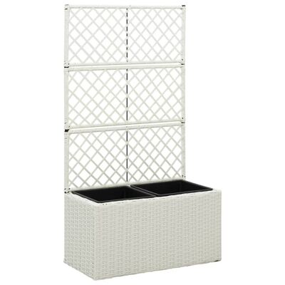 Trellis Raised Bed with 2 Pots 22.8"x11.8"x42.1" Poly Rattan White