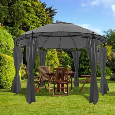 Gazebo with Curtains Round 11.5'x8.9' Anthracite