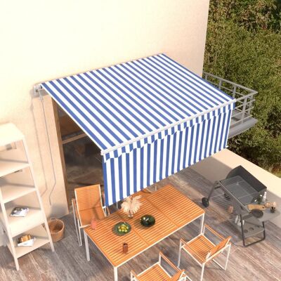 Automatic Retractable Awning with Blind 9.8'x8.2' Blue&White