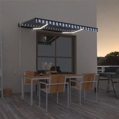 Manual Retractable Awning with LED 157.5"x118.1" Blue and White