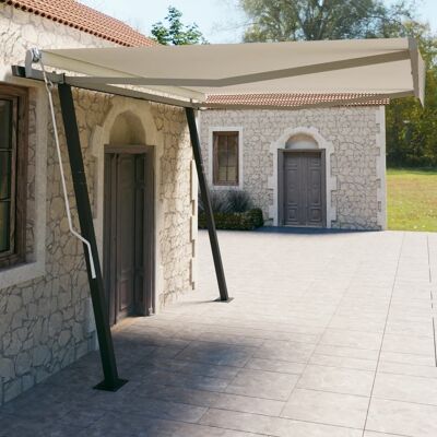 Manual Retractable Awning with Posts 13.1'x9.8' Cream