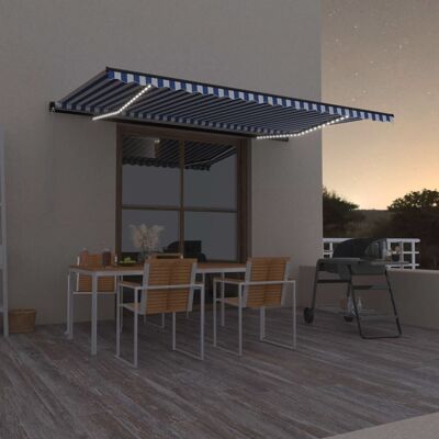 Manual Retractable Awning with LED 196.9"x118.1" Blue and White