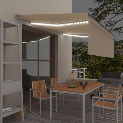 Manual Retractable Awning with Blind&LED 13.1'x9.8' Cream