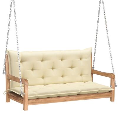 Swing Bench with Cream White Cushion 47.2" Solid Wood Teak